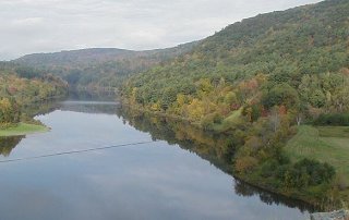 View from the top of the North Hartland Dam on the Ottaquechee River, Vermont